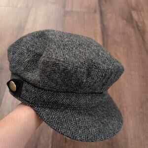 JCREW Herrinbone Hat Baker Boy Cabbie Fiddler Gatsby Small/Medium 100% Wool